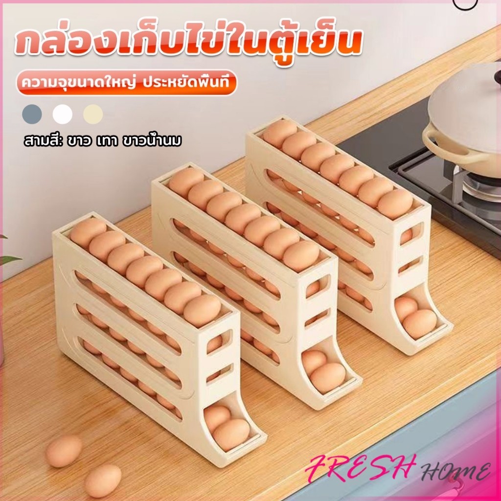 Fresh ‌ชั้นวางไข่ในตู้เย็น‌ - 4 ชั้น ถาดใส่ไข่ในครัวความจุสูง กล่องใส่ไข่เฉพาะทาง Egg Holder