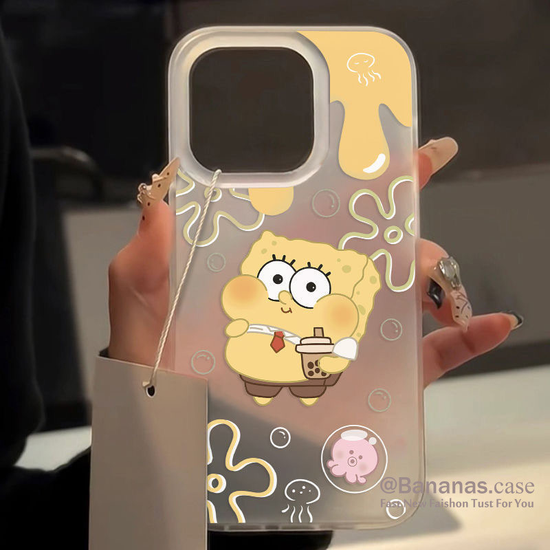 Iphone 15 14 13 12 11 Pro Max X Xr Xs Max 7 8 Plus SE2020 เคสโทรศัพท์การ์ตูนนม SpongeBob Matte Clearฝาครอบโทรศัพท์นุ่ม