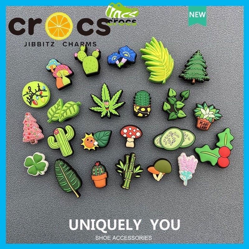 สไตล์ใหม่ Crocs Jibbitz Charms รองเท้าหัวเข็มขัดพืชสีเขียวชุดดอกไม้สนุก DIY Hole รองเท้าหัวเข็มขัดอุปกรณ์เสริม