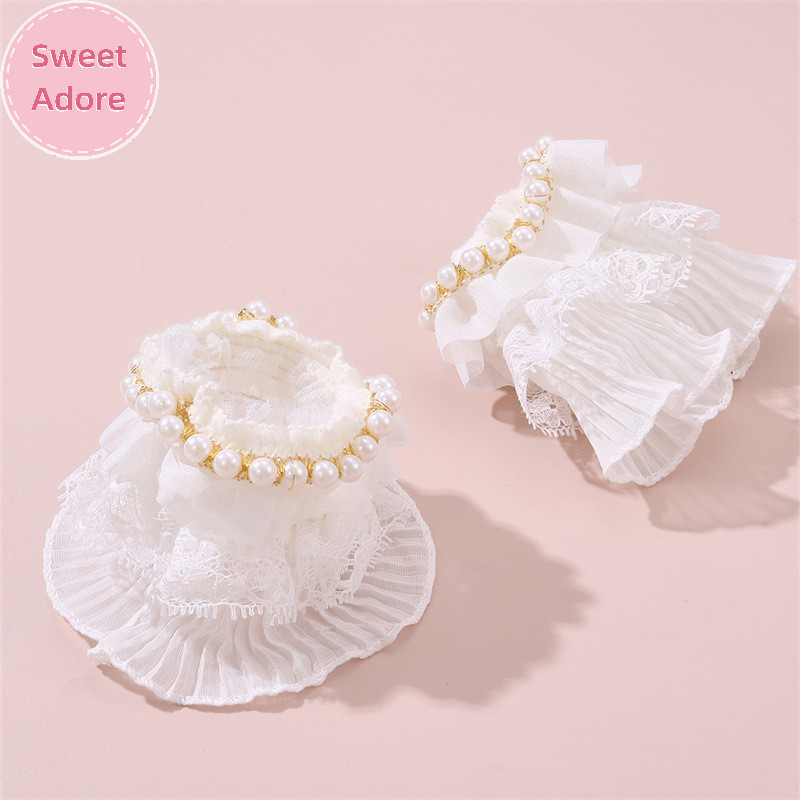 Sweetadore 1 คู่เล็บภาพลูกไม้ตกแต่ง Cuff Double-Layer ตาข่ายฮอร์นแขนเล็บแสดง Posing Sleeve DIY Shoog พื้นหลัง Prop TH