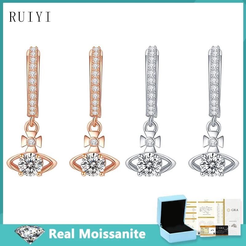 S925 เงินสเตอร ์ ลิง 0.3ct จริง Moissanite Drop ต ่ างหูสําหรับสาวอินเทรนด ์ หรูหราเพชรต ่ างหู Fine เครื ่ องประดับ GRA