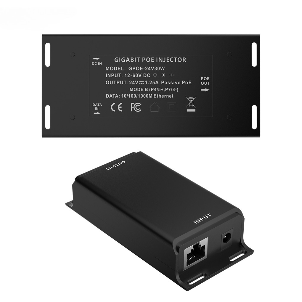 Gigabit PoE หัวฉีด 12V ถึง 24V PoE Converter สําหรับการแปลงพลังงานแสงอาทิตย์ 12-60V อินพุต 24V Passi