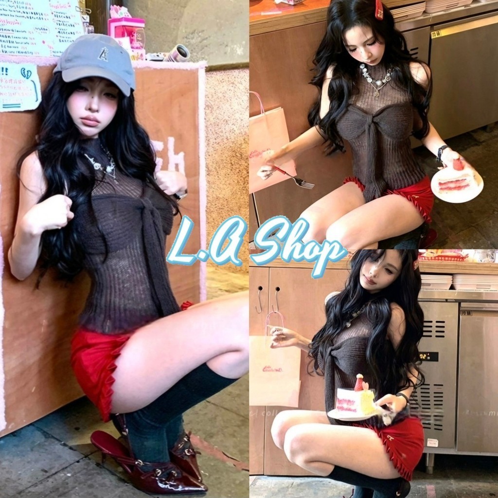 L.A Shop พร้อมส่ง กระโปรงเอวต่ำ ทรงเอ ปลายหยัก รัดรูป ปักตัวอักษรf "2968-NZ-XM"