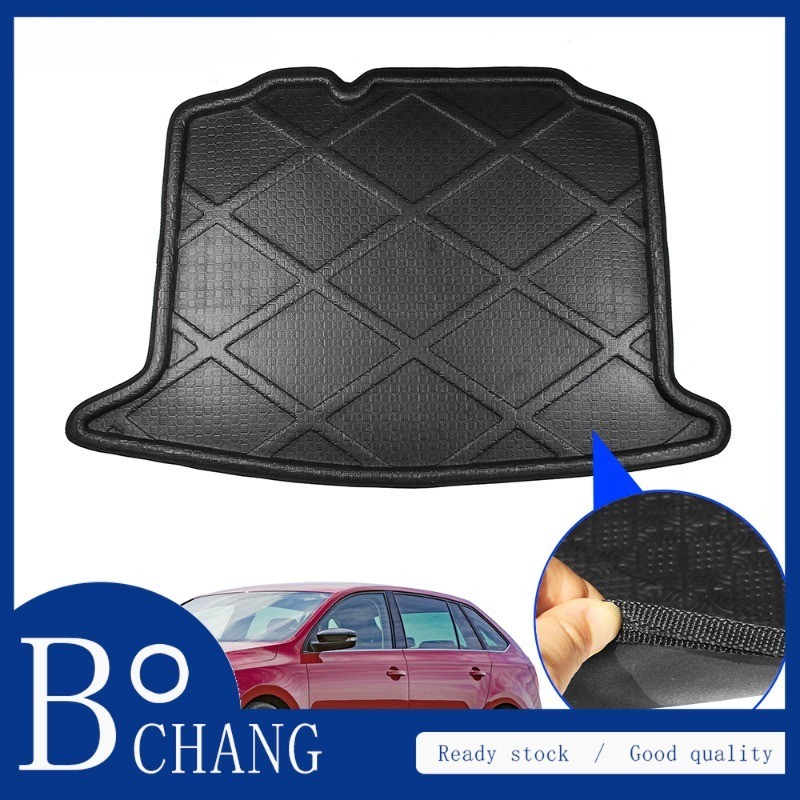 Cawanerl ถาดรถ Boot   r ชั้น Trunk Mat กระเป๋าเดินทาง Mud Pad Cargo พรมสําหรับ Skoda Rapid 5 ประตู S