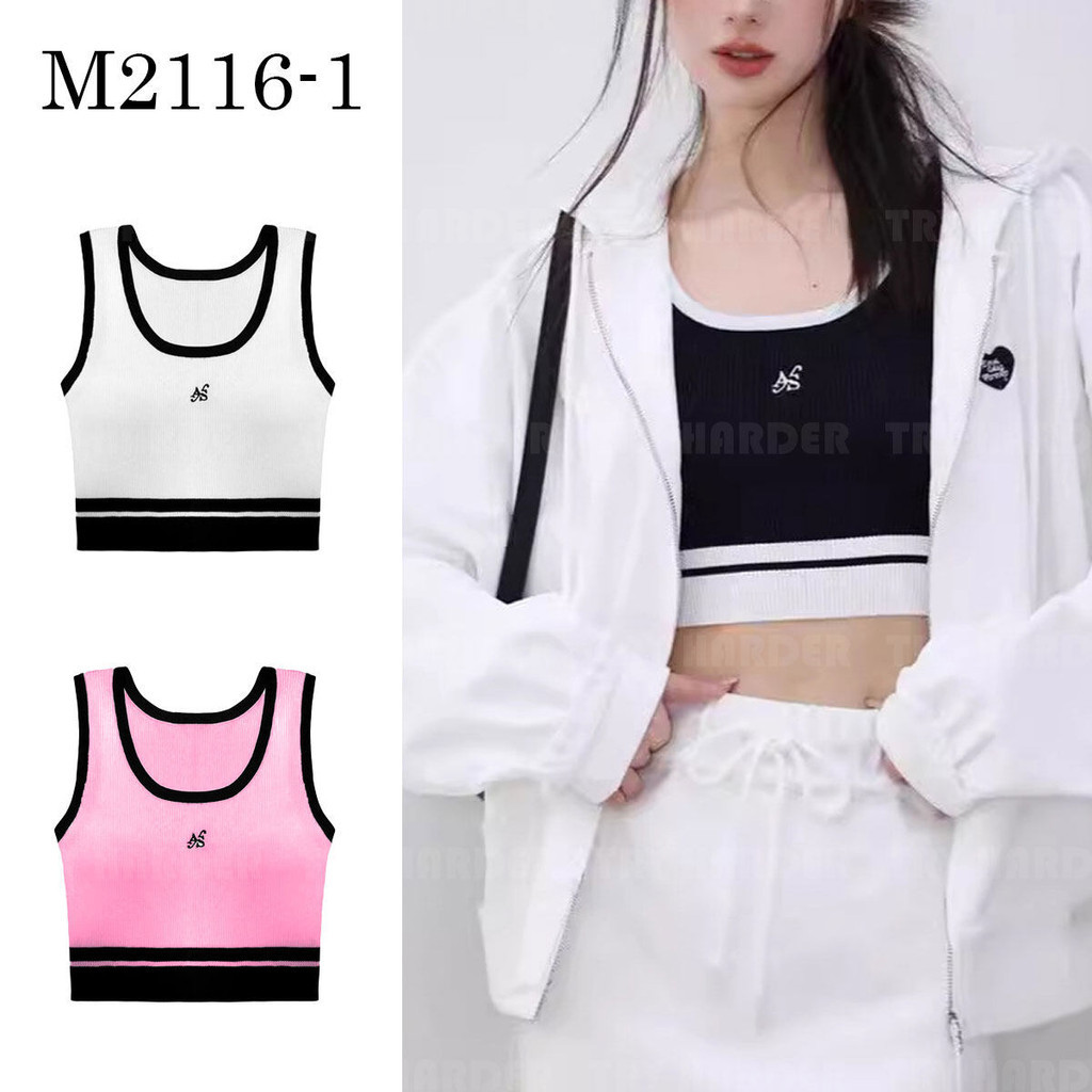 เสื้อครอปแขนกุด ปักลายกลางอก เสื้อแฟชั่น มีให้เลือกถึง 3 สี พร้อมส่งจากไทย