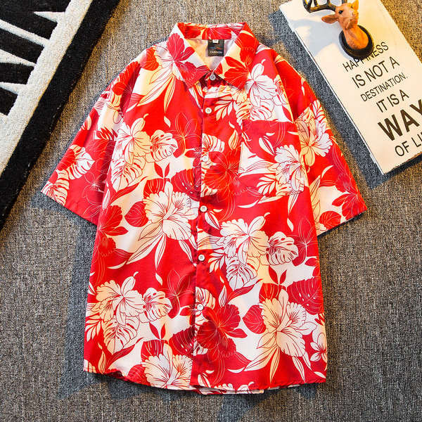 เสื้อ เสื้อฮาวาย HPCP ฮาวายเสื้อดอกไม้วินเทจผู้ชายฤดูร้อนแขนสั้นความรู้สึกของคุณภาพในเสื้ออินเทรนด์