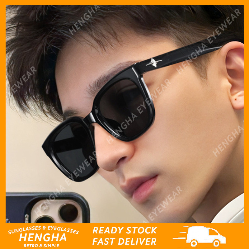 (HENGHA🌹 แฟชั ่ น Retro แว ่ นกันแดดป ้ องกันรังสีอัลตราไวโอเลตผู ้ ชายสแควร ์ แว ่ นตากันแดดผู ้ หญิง
