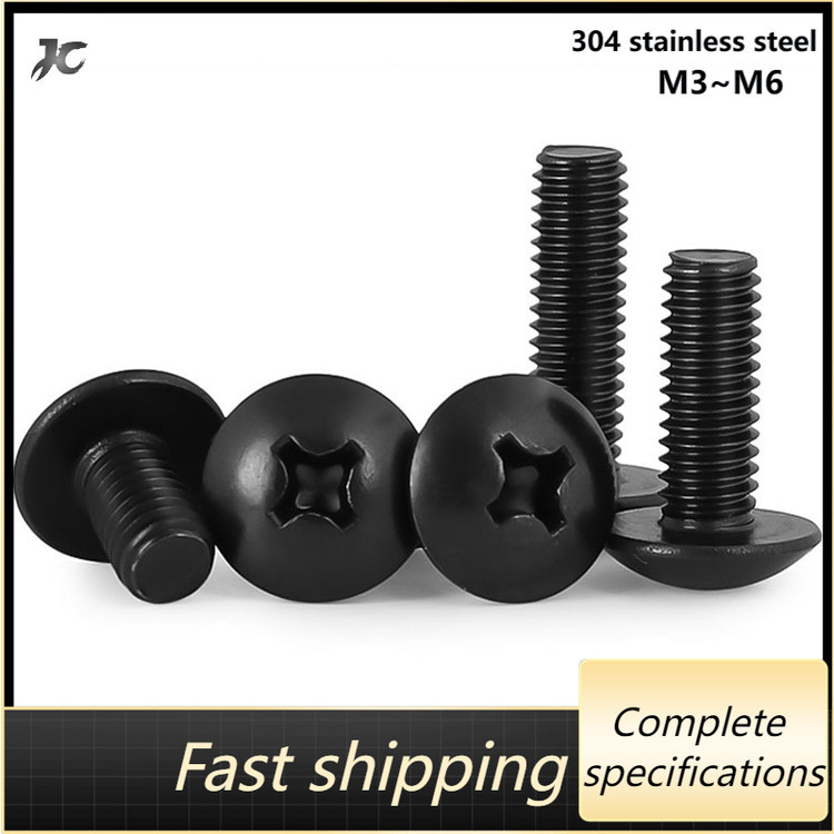 หัวสกรูสเตนเลส 304 หัวกลม หัวแบน ขนาดใหญ่ สีดํา สําหรับร่ม  M3 M4 M5 M6