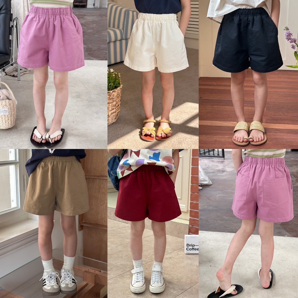 PRETTY BABY พร้อมส่ง กางเกงขาสั้นเด็กผู้หญิง มีกระเป๋าด้านหน้า-หลัง สไตล์เกาหลี(1249)