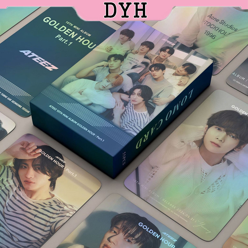 Dyh 55 ชิ ้ น/box ATEEZ Laser Card GOLDEN HOUR Part 1 อัลบั ้ ม Photocard KPOP LOMO Card