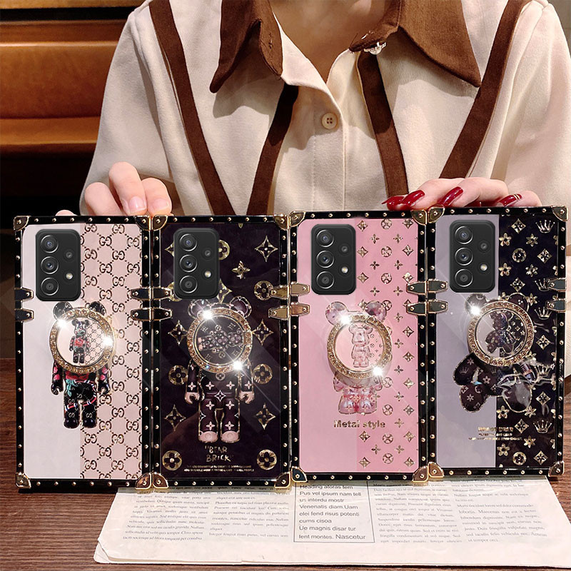 ปลอก Samsung S24 Ultra S23 S22 S21 FE S10+ S9+ Note20 Note10+ แฟชั่นการ์ตูนหมีรุนแรงกันกระแทกเคสพร้อมที่ใส่แหวน