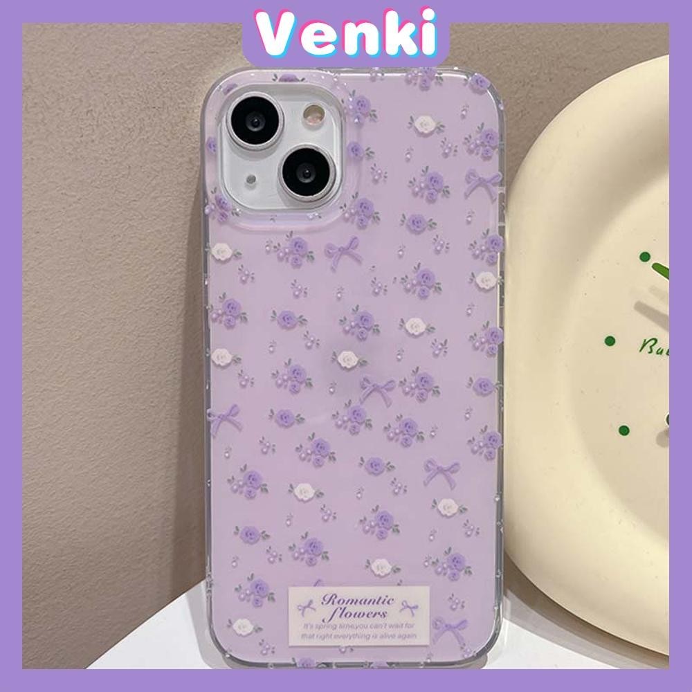 Venki - สำหรับ iPhone 15 PRO MAX iPhone 11 เคส TPU แบบนุ่มสไตล์น่ารักโปร่งใสสีม่วงรูปแบบเข้ากันได้กับiPhone 14 13 12 Pro Max 11 XR XS Max 7 8Plus