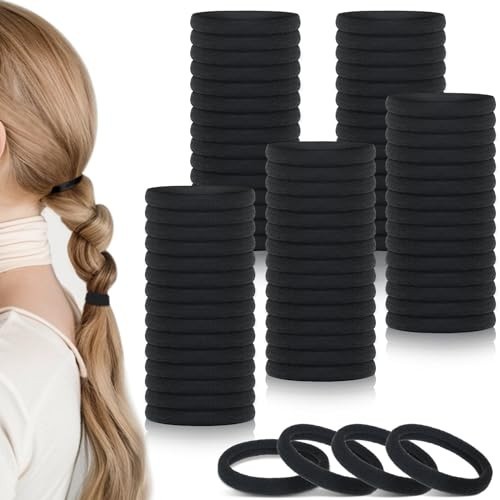 100pcs สีดําผม Ties, ไม ่ มีรอยต ่ อผมผูกไม ่ มีความเสียหายผู ้ ถือหางม ้ า Elastics อุปกรณ ์ เสริมผมสําหรับผู ้ หญิงหญิง