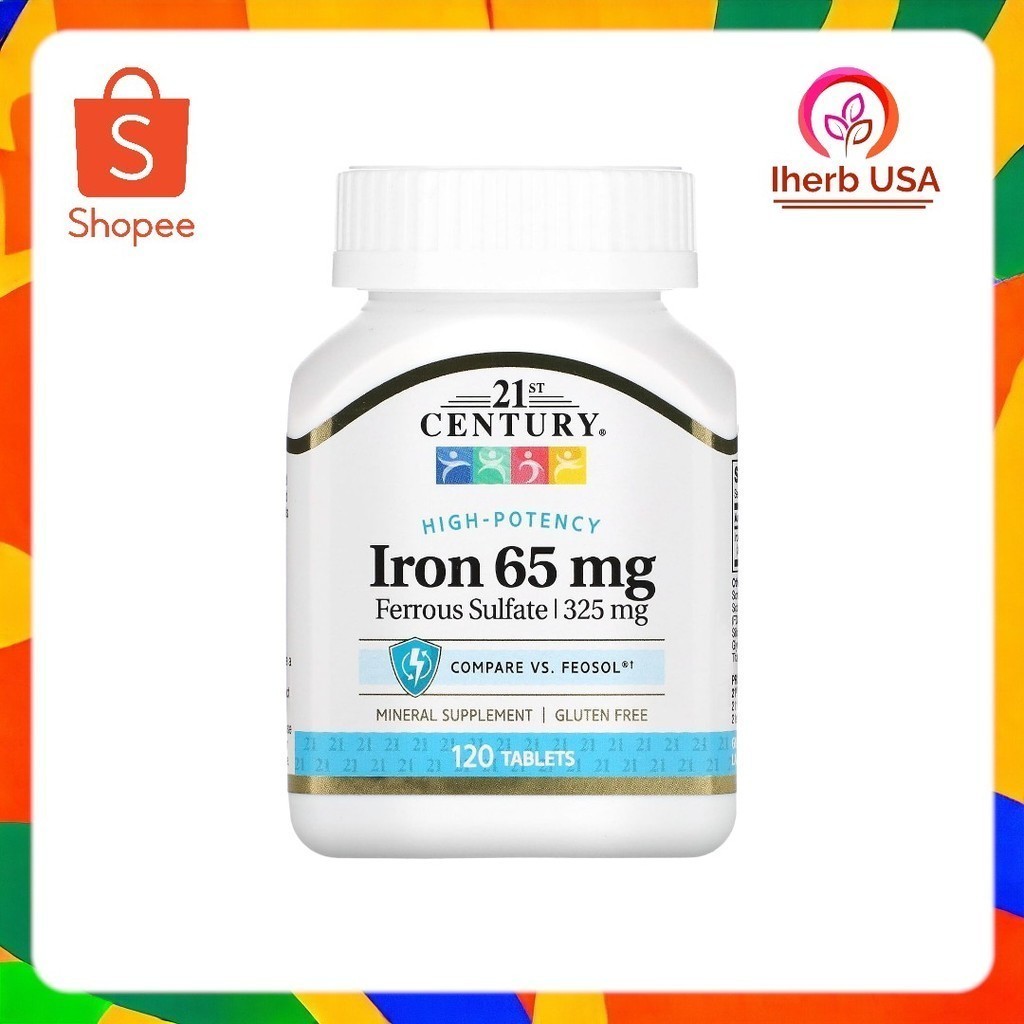 พร้อมส่ง 21st Century, Iron, 65 mg, 120 Tablets  ธาตุเหล็ก ขนาด 65 มก. บรรจุ 120 เม็ด