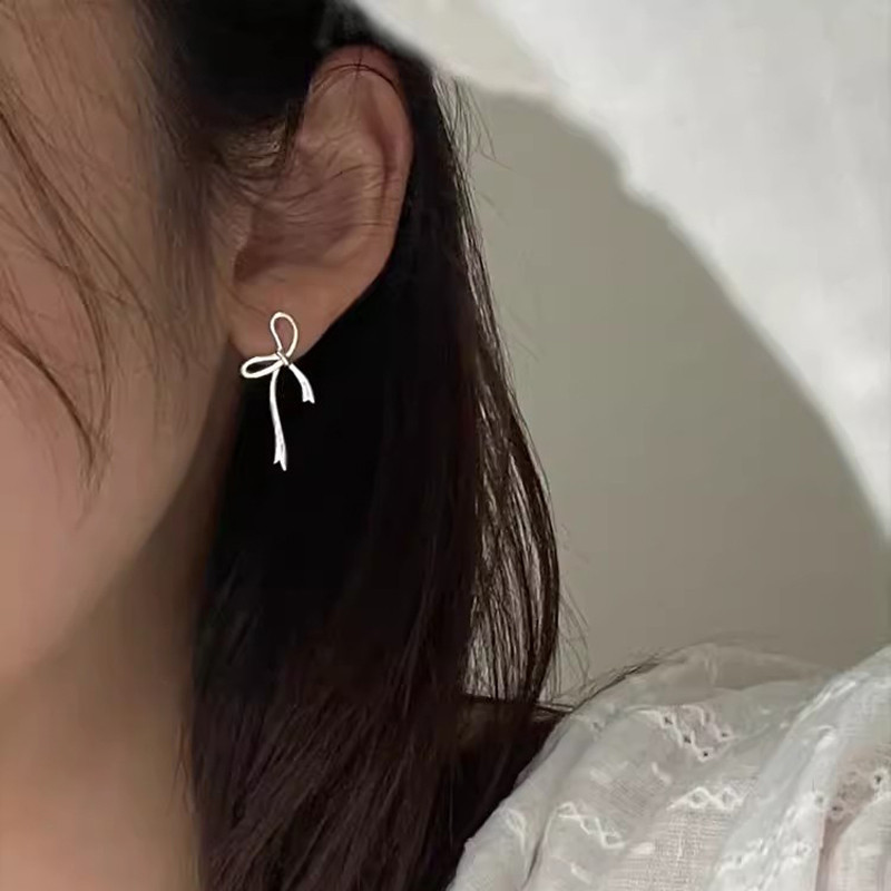 Roselife เกาหลี S925 เงินริบบิ ้ นโบว ์ ต ่ างหูผู ้ หญิง Minimalism สวมใส ่ ทุกวันเลือกฟรีหูเครื ่ องประดับอุปกรณ ์ เสริม