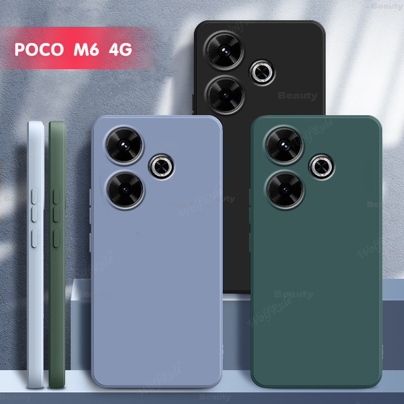 กรณีxiaomi Poco M6 4G 2024 เคสโทรศัพท์สําหรับPoco M6 Pro 4GซิลิโคนเหลวกันกระแทกกลับกันชนTPU Softกรณีกล้องเลนส์ปกป้องPocoM6Pro M6 Pro PocoM6 5G POCOX6 Pocof6