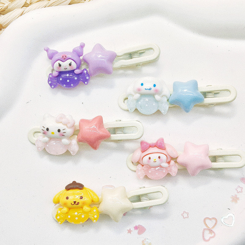 กิ๊บติดผมสี Dopamine ใหม่ น่ารัก Kuromi Kt Melody Cinnamon Roll bangs Side Clip เครื่องประดับผม ชุดกิ๊บติดผม