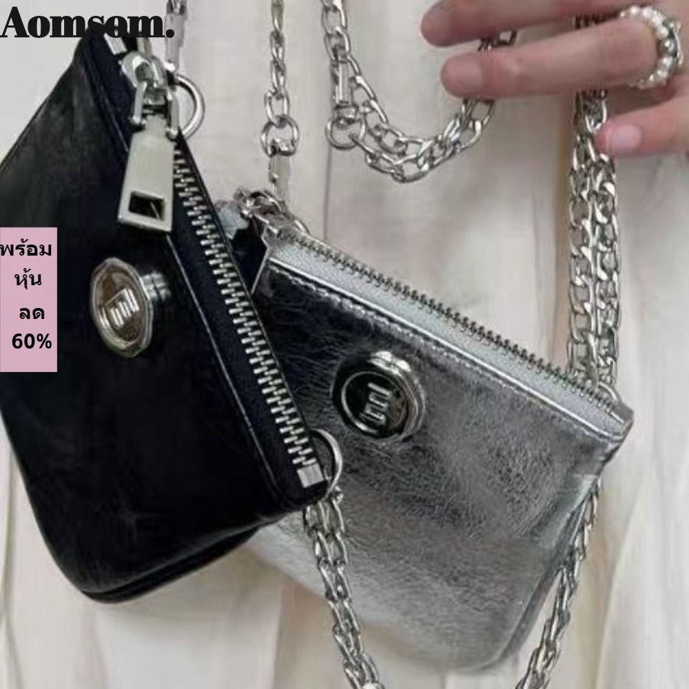 Aomsom กระเป๋าสะพายไหล่ขนาดเล็ก PU ID Card Holder กระเป๋าใส่เหรียญซิป