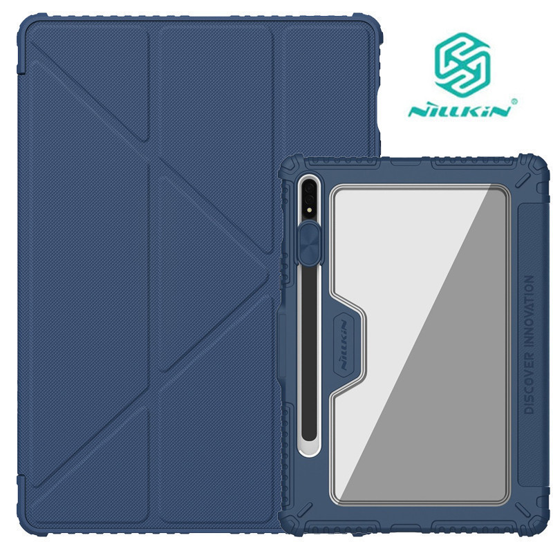 พับจีบ Y NILLKIN งานแท้ หนัง PU กันกระแทกกล้อง แบบสไลด์ได้ สําหรับ Samsung Tab S7 S8 S9 S7FE S9FE PLUS FE ใส่ปากกา