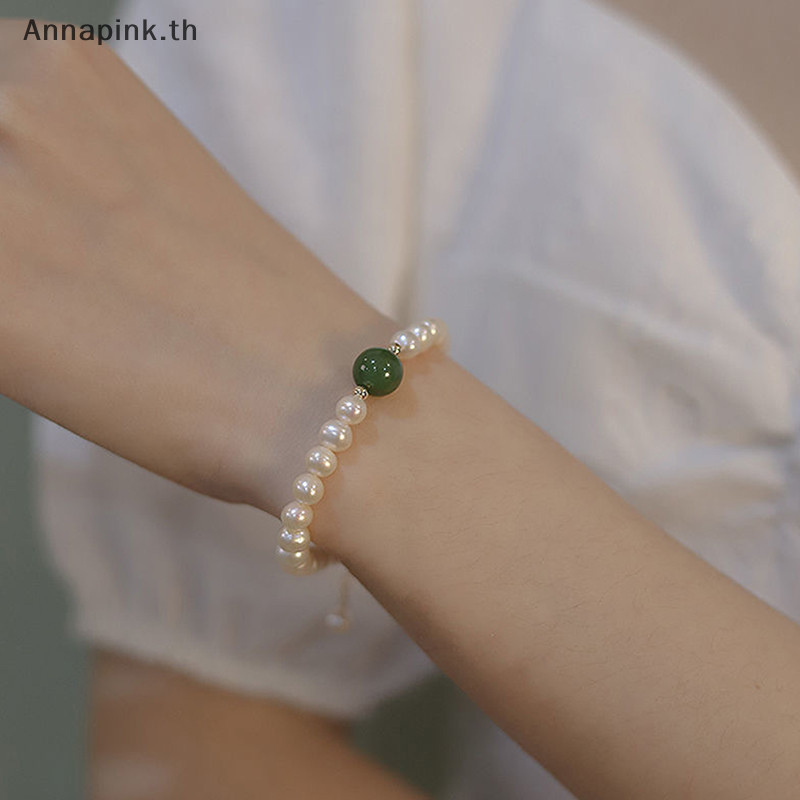 Annapink.th Vintage Indigo Naturalis สร้อยข้อมือไข่มุกน้ําจืดธรรมชาติสร้อยข้อมือลูกปัดปรับโรแมนติกงานแต่งงานแฟชั่นเครื่องประดับของขวัญ EN