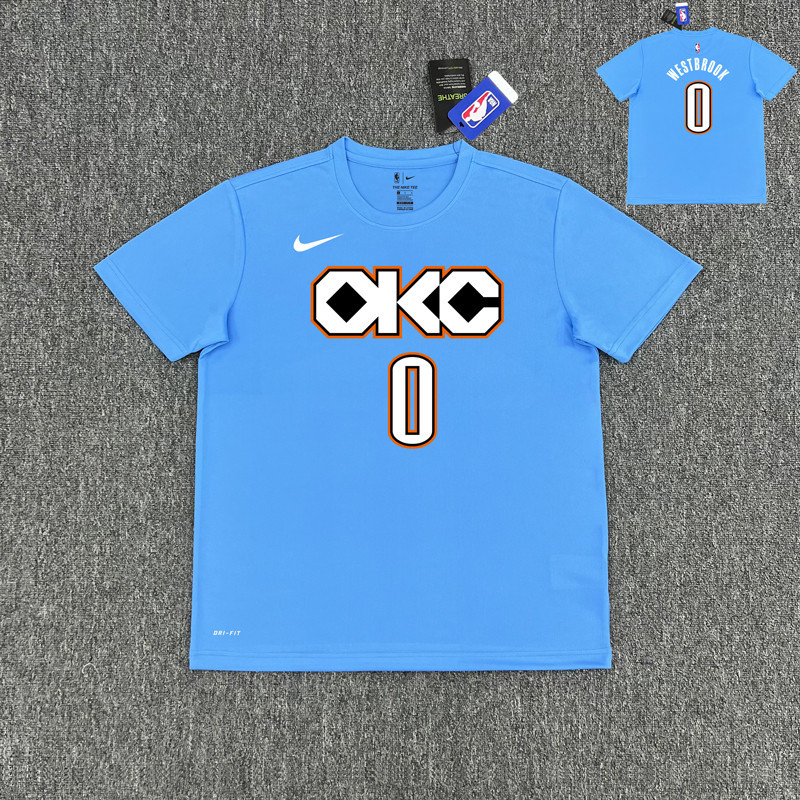 Oklahoma City Thunder City Edition ชุดฝึกบาสเก็ตบอลสีฟ้าอ่อน Russell Wiss Brook Kevin Durant Paul Ge