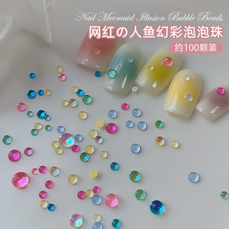 อุปกรณ์ทําเล็บ Influencer Mermaid Symphony Bubble Bead 2024 สไตล์ใหม่ Aurora Macaron หลากสีผสมเล็บเครื่องประดับเพชร