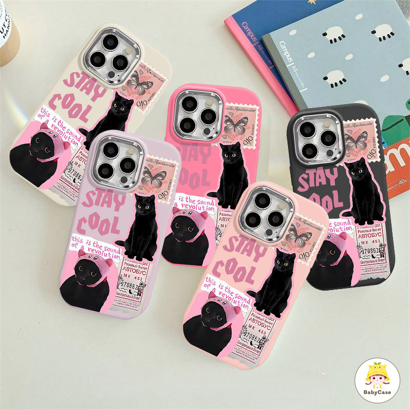 ป้ายสติ๊กเกอร์ลายแมวดำน้อยน่ารัก เลนส์โลหะชุบ เคสไอโฟน 13 12 15 14 11 Pro Max 8 15 7 Plus เคสiPhone X XR XS Max SE 2020