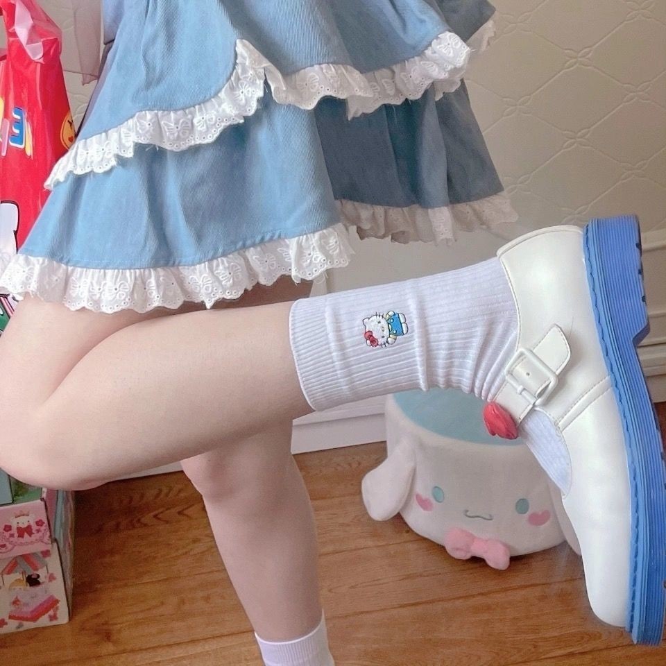 ฤดูร้อนบางน่ารักการ์ตูนแคทวูแมนถุงเท้าผ้าฝ้ายสบายๆ,ระบายอากาศ,การกําหนดเส้นทางหลอดยาวระบายอากาศ สวัสดี คิตตี้ นักเรียน อิน ถุงเท้าคิตตี้น่ารั