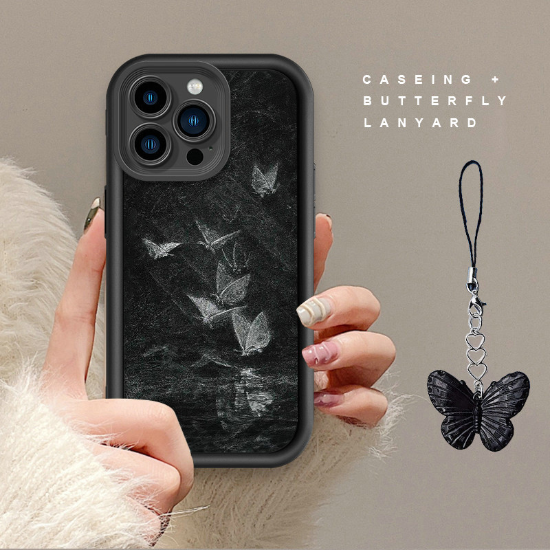 ผีเสื้อ Lanyard สําหรับ Huawei Nova 10 9 7 SE Y70 5T Y9 Prime 2019 Y7a 2020 P50 P40 P30 Mate 40 30 20 Honor 90 50 Magic 5 Pro 5G แฟชั่นนุ่มกรณีปกหลัง | Wlk NLS