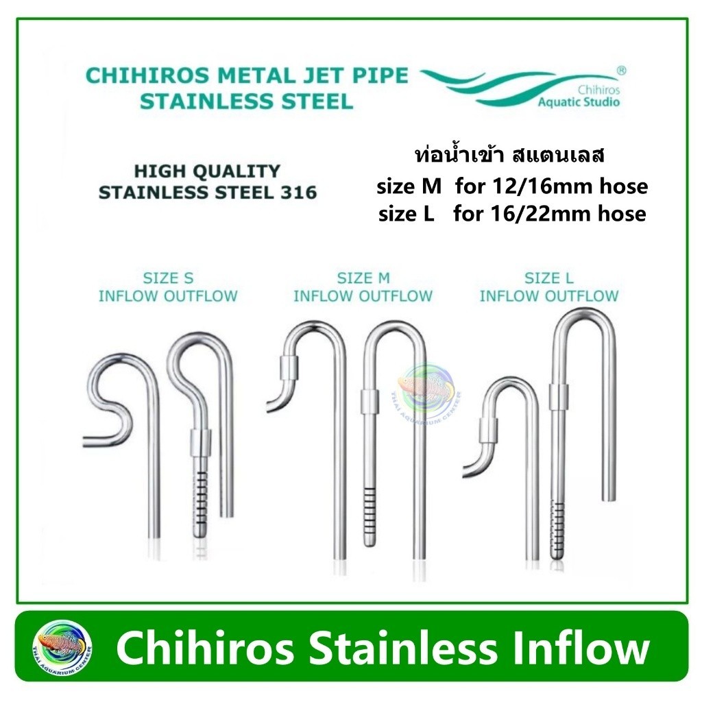 Chihiros Inflow Outflow Stainless ท่อน้ำเข้า ท่อน้ำออก ท่อสแตนเลส
