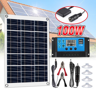 【3-day delivery】ชุดแผงโซลาร์เซลล์ 100W Complete 12V USB พร้อมตัวควบคุม 30-100A โซล่าเซลล์สําหรับรถยนต์เรือยอชท์ RV เรือ Moblie เครื่องชาร์จแบตเตอรี่โทรศัพท์ แผงโซล่าเซลล์