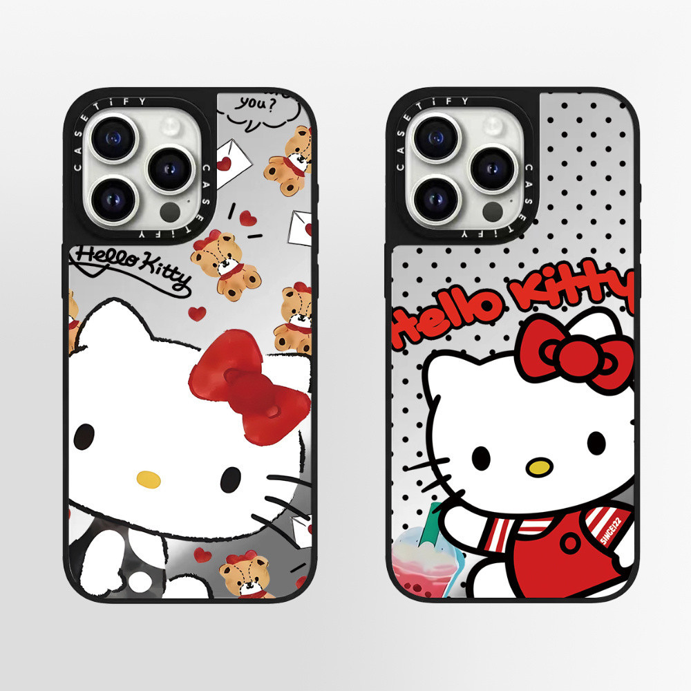 Casetify Hello Kitty Cat Series คุณภาพสูงกระจกเคสโทรศัพท์เหมาะสําหรับiPhone 15 Pro Max 14 Pro Max 13 Pro Max 15 Pro 14 Pro 13 Pro 12 Pro 12 11 แฟชั่นAnti Drop