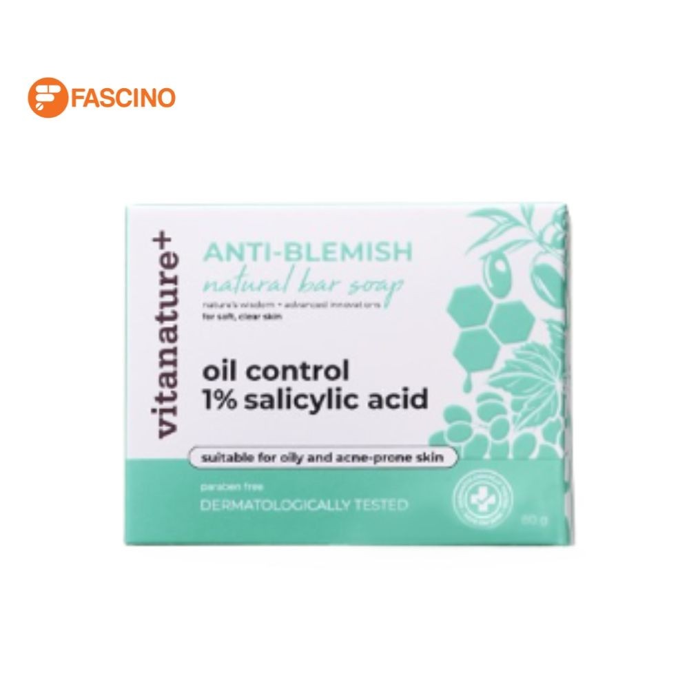VITANATURE+Anti-Blemish Natural Bar Soap สบู่สำหรับผิวหน้าและผิวกายสำหรับผิวมัน เป็นสิว แพ้ง่าย (80g.)