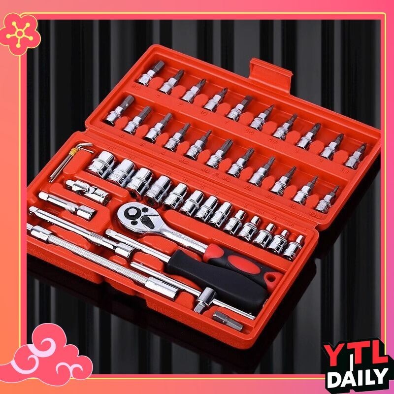 YTL เครื่องมือช่าง ชุดประแจ บล็อก Mechanic Tools จำนวน 46 ชิ้น อุปกรณ์ ชุดกล่องเครื่องมือ ชุดบล็อก ​46ชิ้