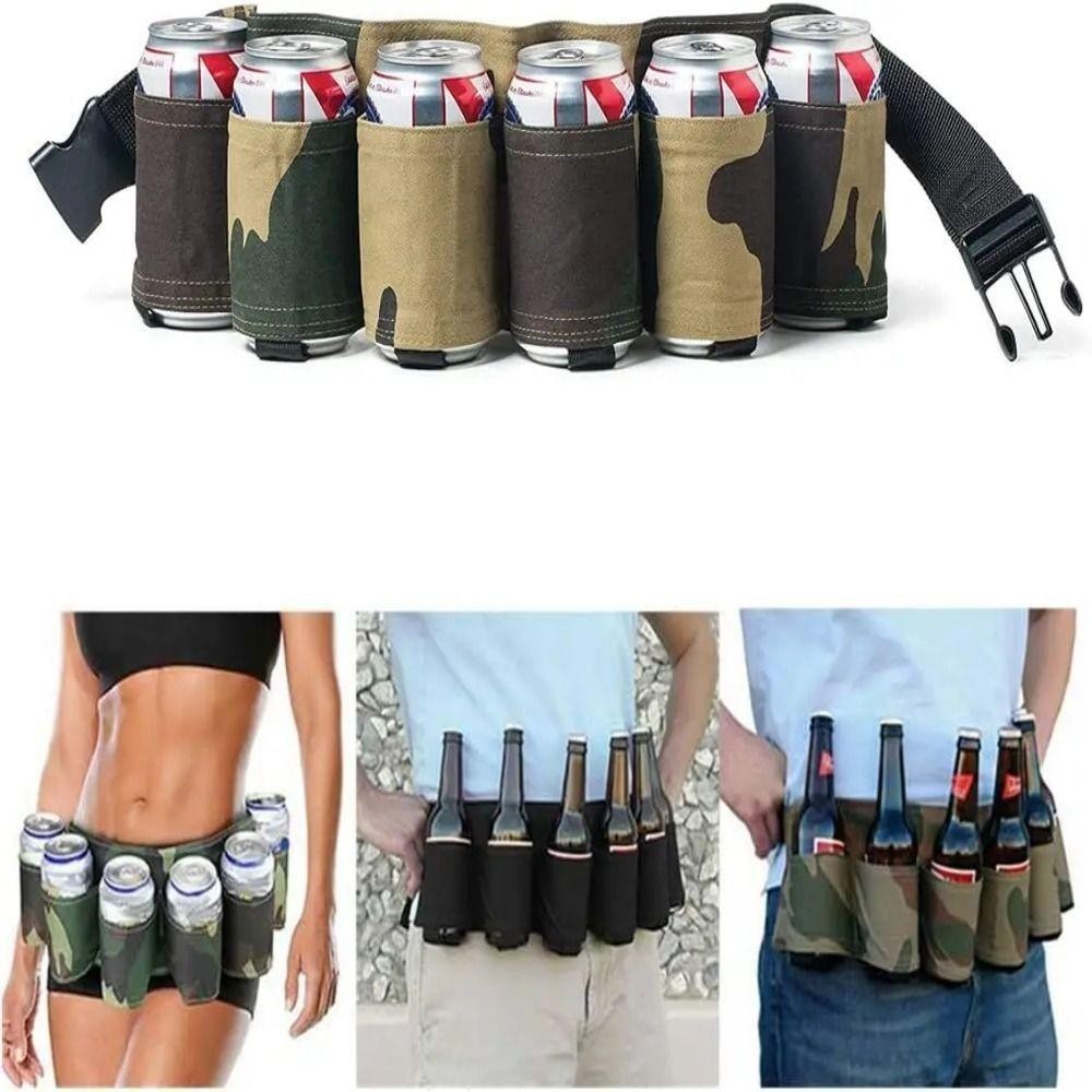 Forbetter กระเป๋าคาดเอวเก็บเบียร์, 6 กระเป๋า 6 กระป๋องที่เก็บเครื่องดื่ม Fannypack, เครื่องดื่มที่ใส่เข็มขัดลวงตาปรับมั่นคงผู้ถือเข็มขัดเบียร์เอวแพ็คปิคนิค