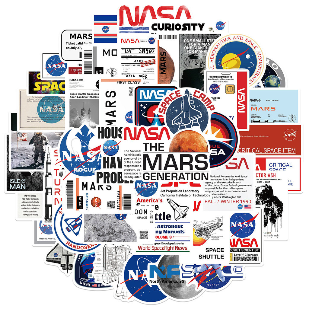 Y&P| ชุดสติ๊กเกอร์ NASA ชุดสติ๊กเกอร์กราฟิตี้กันน้ำลายการ์ตูน, 50 แผ่น/ชุด