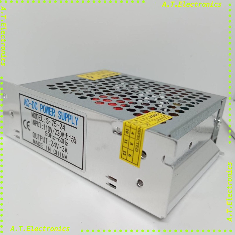 พร้อมส่ง! 24v 3a สวิตชิ่งเพาเวอร์ซัพพลาย Switching Power Supply 24V 3A 75W(สีเงิน) S-75-24