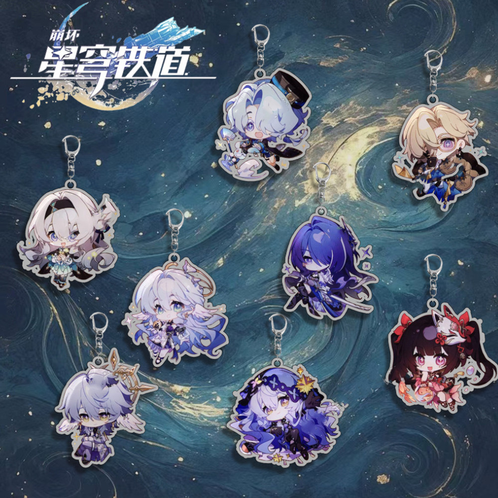 เกม Honkai: Star Rail อะคริลิคคู่ด้านข้าง Key Chain Misha Sunday Acheron Key แหวนเกมแฟนกระเป๋าถือจี้ Prop Badge
