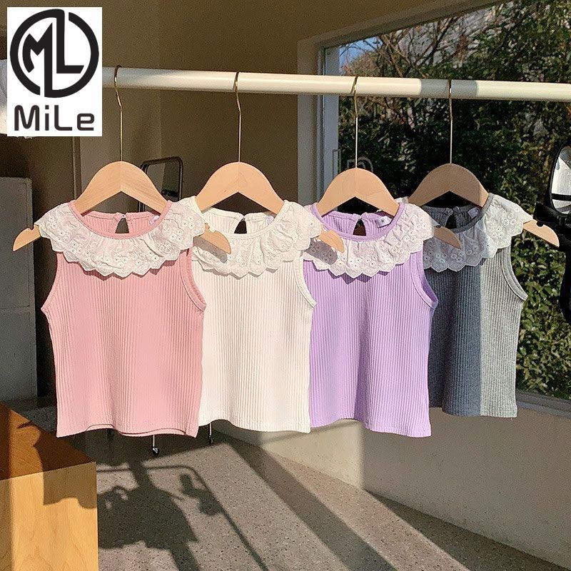 [ML] 90-140 ซม.สาวฤดูร้อนลูกไม้เสื้อกั๊กเสื้อยืดเด็กเด็กทารก Ruffled หวานบางลูกไม้ Top All-Match อินเทรนด์