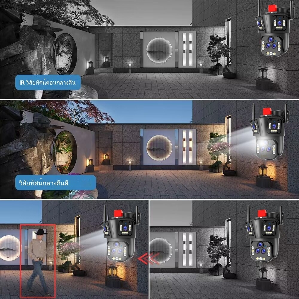 TDL กล้องวงจรปิด  12MP 3 เลนส์ 3 หน้าจอ WiFi/4G กล้องกลางแจ้ง AI การติดตามอัตโนมัติการบันทึก LOOP APP V380PS