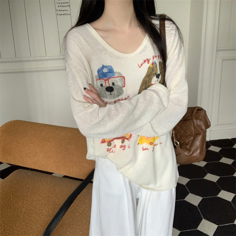 ฤดูใบไม้ผลิและฤดูร้อนบางสนุกพิมพ์เสื้อยืดป้องกันแสงแดดแขนยาว