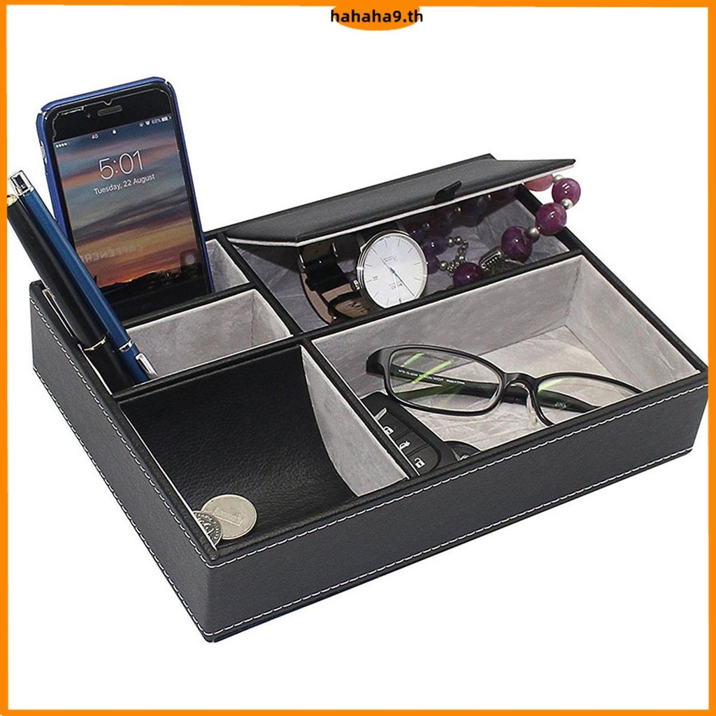 ถาด Valet ผู้ชาย 5 ช่อง Decent Valet ถาด Organizer หนัง Faux Nightstand Organizer Valet Dresser กล่อ