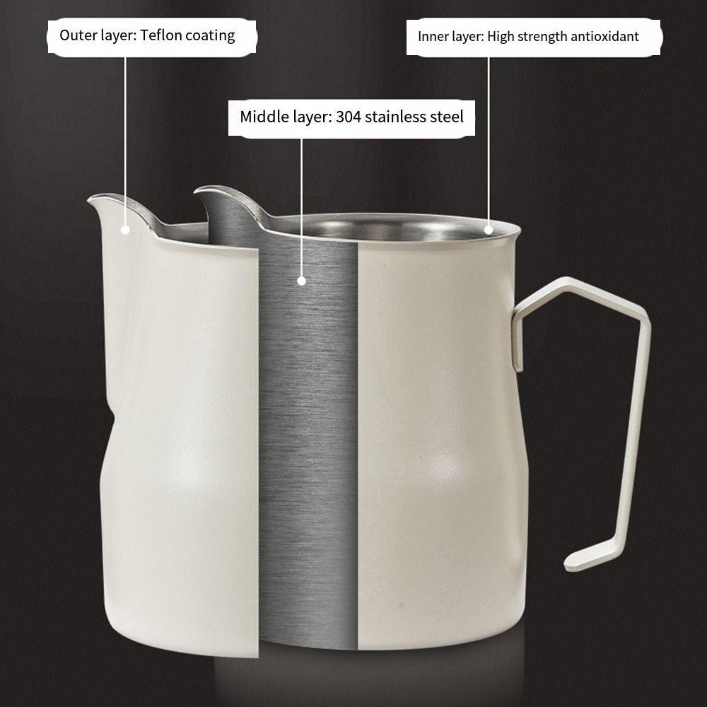 Needway เหยือกตีฟองนม, เครื่องชั่งใส 304 ถ้วยตีฟองนมสแตนเลส, Perfect No-drip Easy-to-Clean Latte Art ปากกาเอสเปรสโซนึ่งเหยือกร้านอาหาร - รูปที่ 7