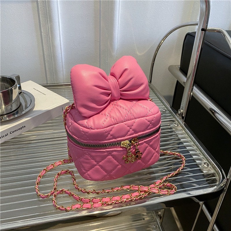 doodoo888กระเป๋าสะพายข้างแบบกล่องลายโบว์ติดน่ารักkS8255