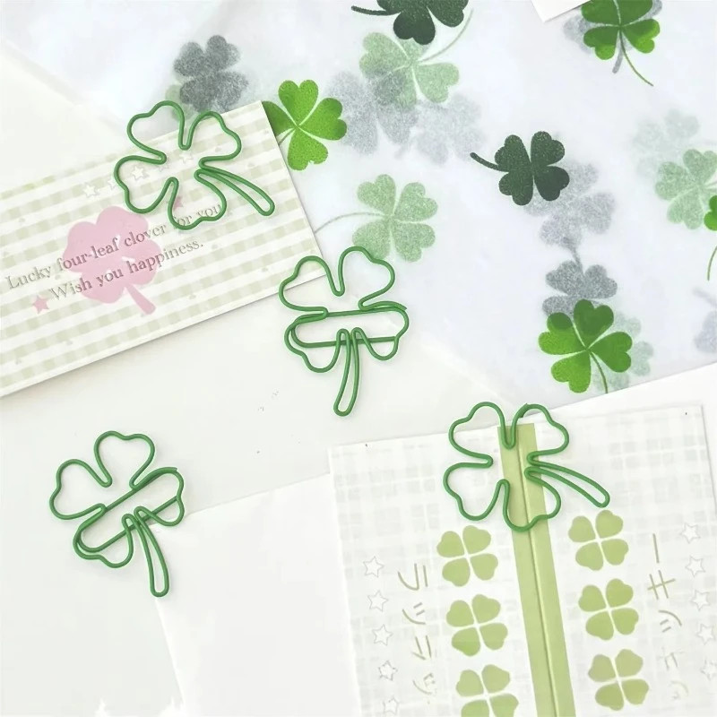 10/20 ชิ้นน่ารัก INS สีเขียว Four-leaf Clover คลิปหนีบกระดาษน่ารักสาวสมุดภาพ Decor Binder คลิปสํานักงานเอกสาร Bill Binding อุปกรณ์