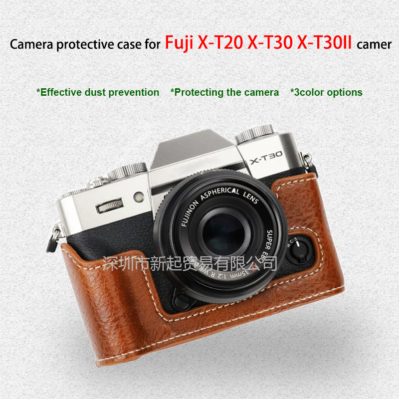 กระเป๋ากล้องสําหรับ Fuji X-T30 II XT20 X-T30 X-T20 XT30 XT30II ฐานหนังครึ่งกระเป๋ากระเป๋ากล้อง