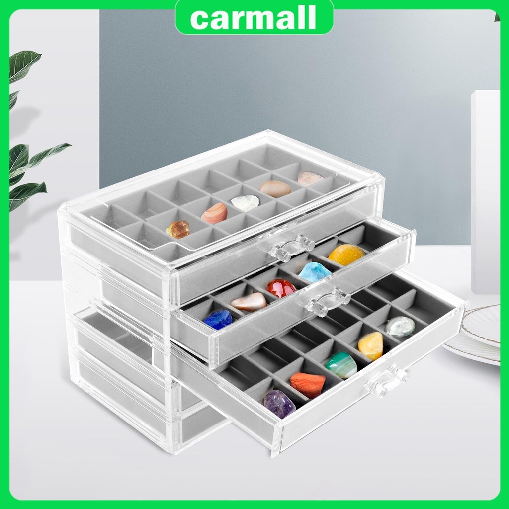 2 ชิ้น Rock Display Case Clear Rock Collection กล่อง 90 กริดปรับ Rock Collection Display Case อเนกปร