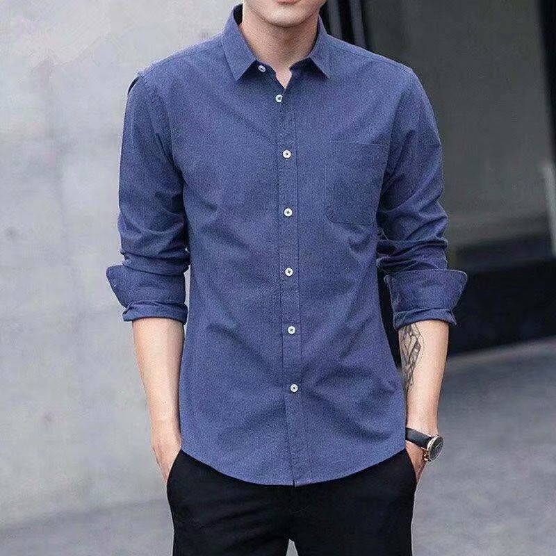 เสื้อเชิ้ตแขนยาวผู้ชาย รุ่นใหม่ สไตล์เกาหลี ลายทางสุดเท่ ทรงหลวม ใส่ลำลองสบาย แมทช์ง่ายทุกโอกาส