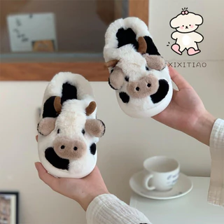 Xixitiao รองเท้าใส่ในบ้าน รองเท้าวัว บ้าน COW slipper นุ่มนิ่ม ผู้ชาย ผู้หญิง รองเท้าเด็ก ลายวัว