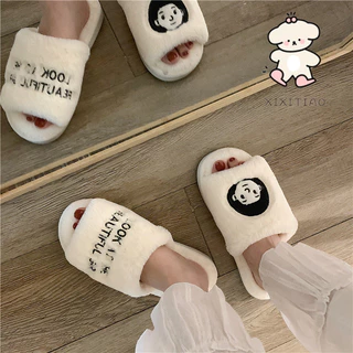 ฉี่เตียว รองเท้าแตะผ้าฝ้ายสไตล์ใหม่คู่นักเรียนรองเท้าแตะผ้าฝ้ายบ้านอบอุ่นตุ๊กตารองเท้าผ้าฝ้าย